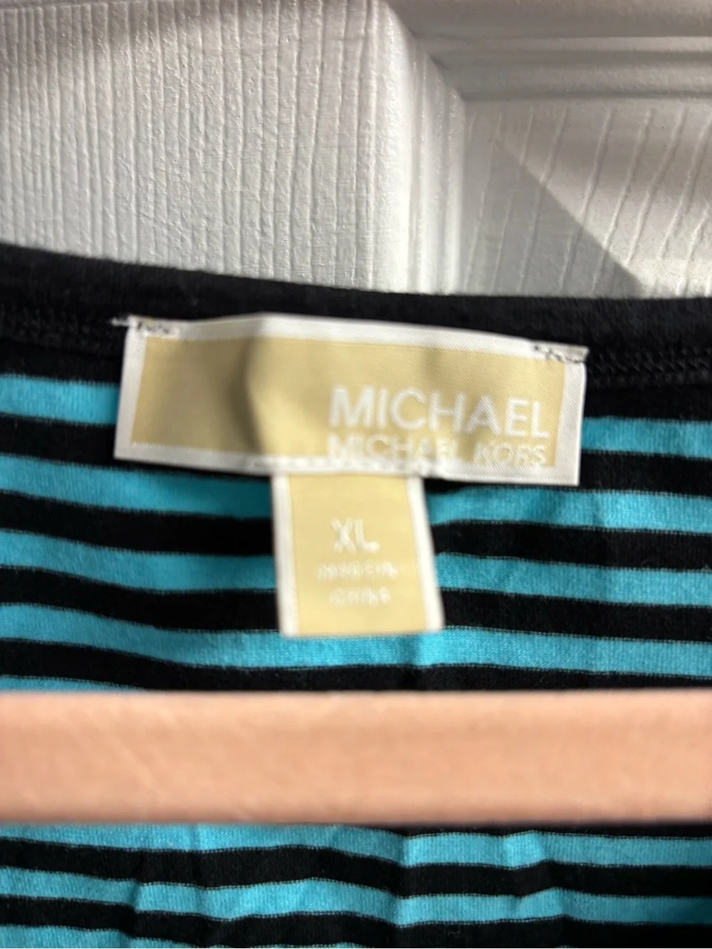 Michael Kors Black & Teal Striped Cold-Shoulder Top
